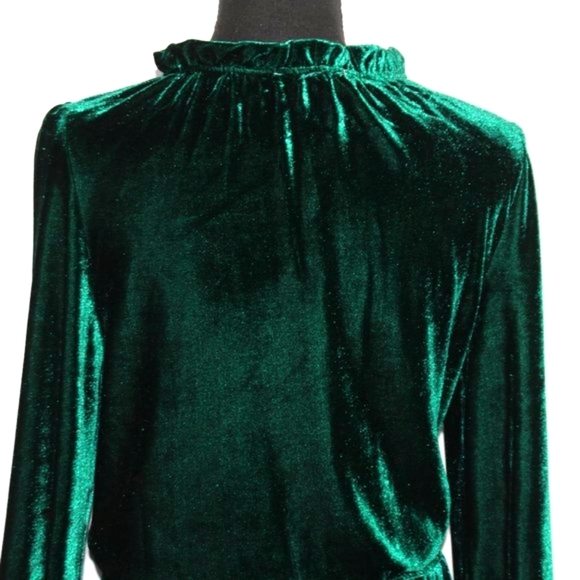 LISTICLE Green Velvet Ruffle Pleated Dress - Picture 8 of 13